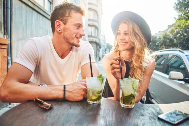 couple at cafe having drinks