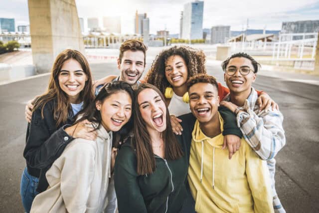 smiling group of friends outdoors