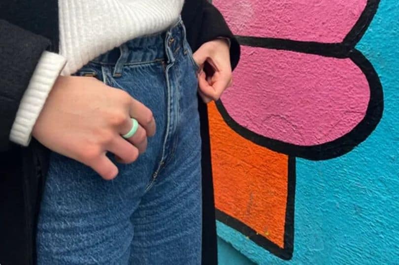 pear ring on woman's finger