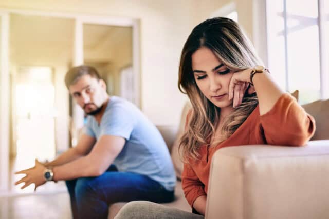 upset woman with boyfriend