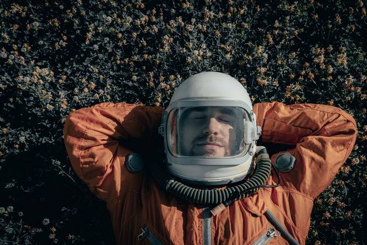 Astronaut sleeping on mars.