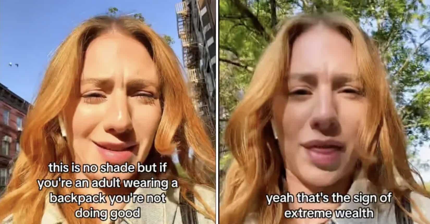 woman slams people who use backpacks