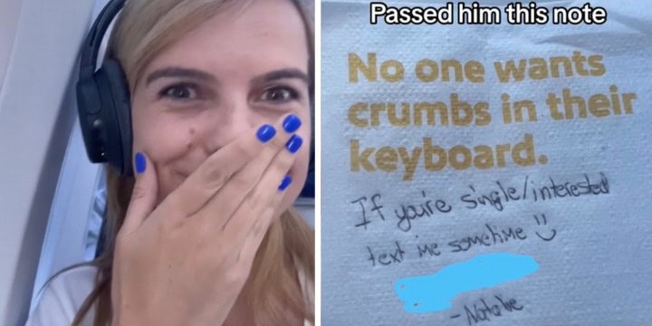 woman flirting with guy on plane