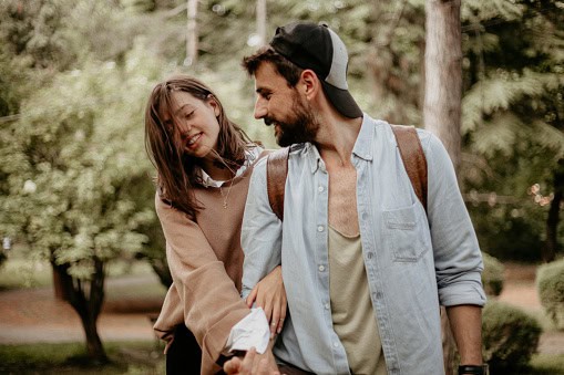affectionate people sharing a romantic walk