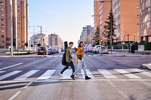 Pedestrian crossing on the streets of a city. 
