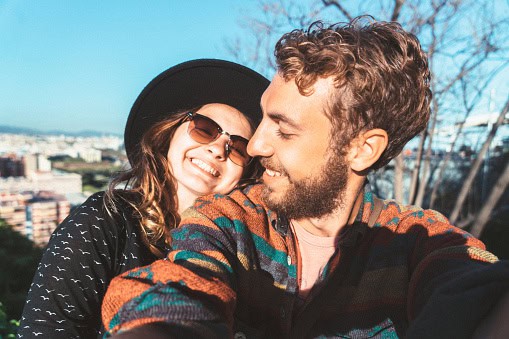 Selfie of couple on vacation.