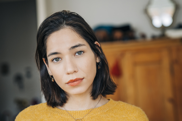 Worried woman looking sad.