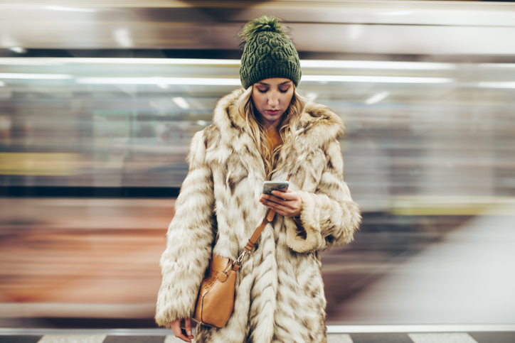 winter woman waiting for subway