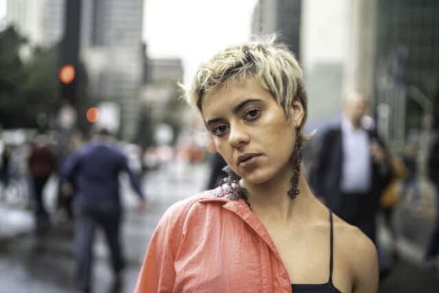 serious woman in NYC street