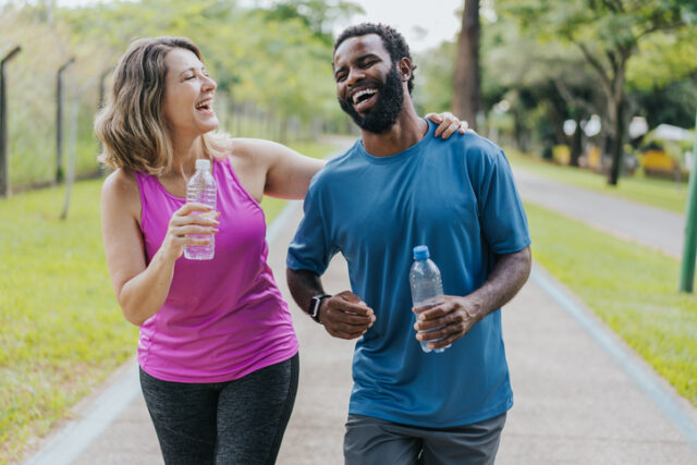 man woman going running together