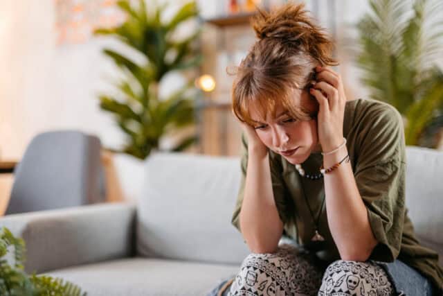 sad woman at home