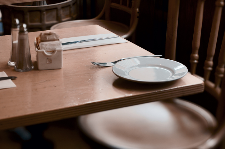 Empty table with place settings.
