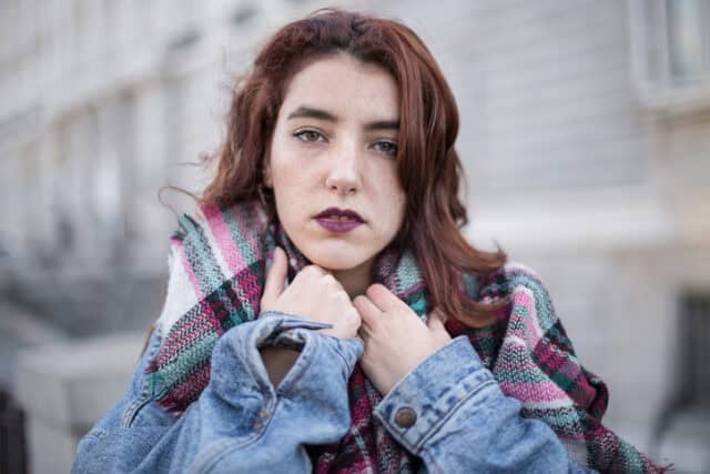serious woman on cold day