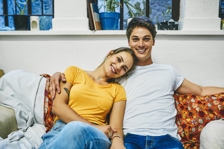 young couple happy at home