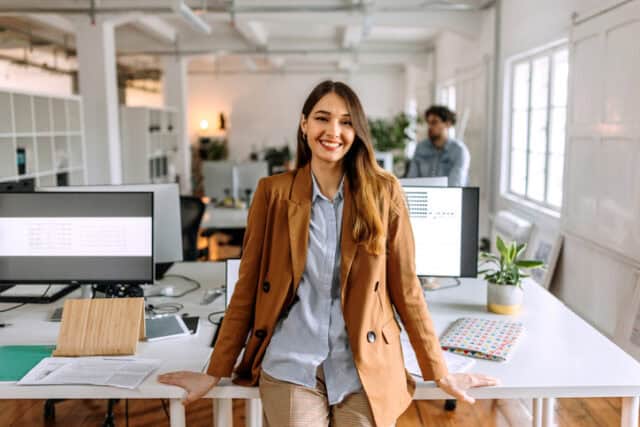 smiling woman in office