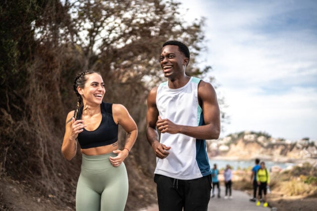 couple going running in canyon