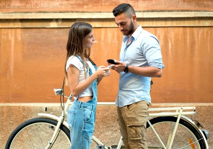 Couple Exchanging their Telephone Numbers