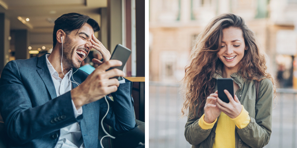 Man and woman texting.