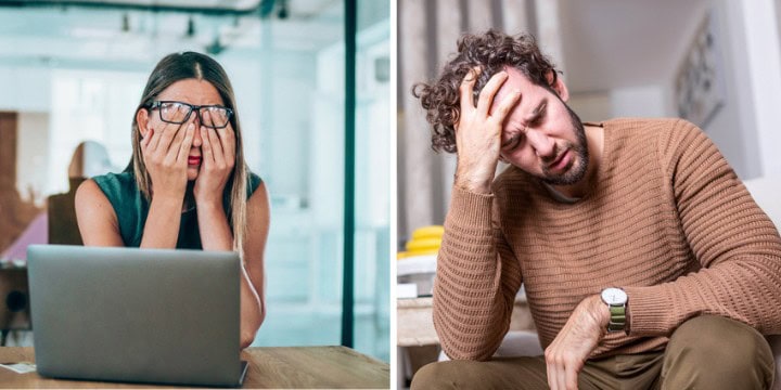 stressed man, woman composite