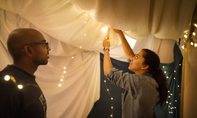 Building a blanket fort inside home