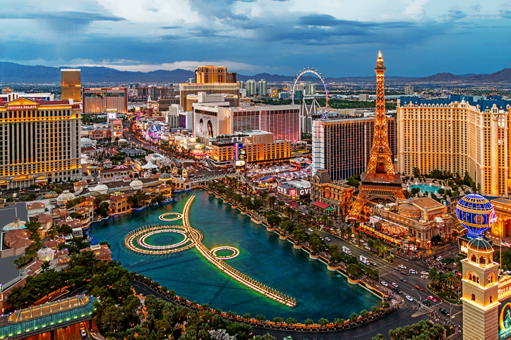 The famous Las Vegas Strip with the Bellagio Fountain.