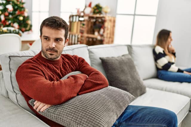 couple angry with each other at christmas