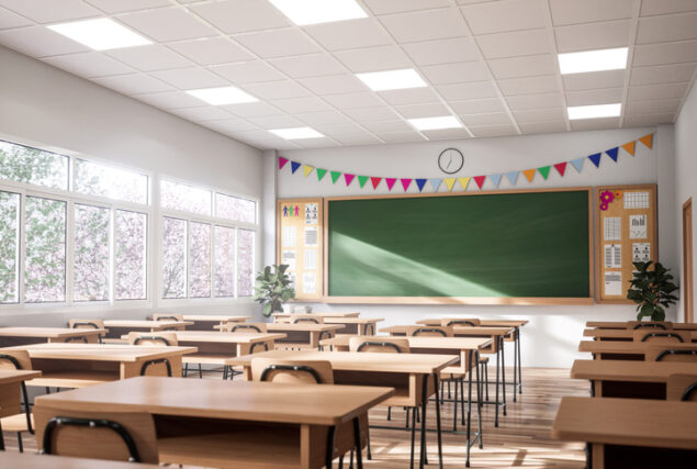 Modern style classroom in the morning.