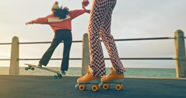 Friends roller blading together.