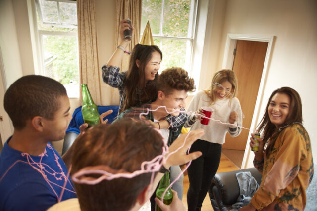 student silly string party