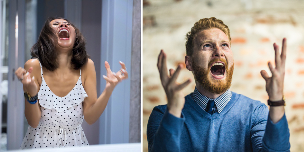 split screen - angry people