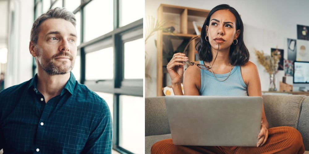 split screen - ruminating people