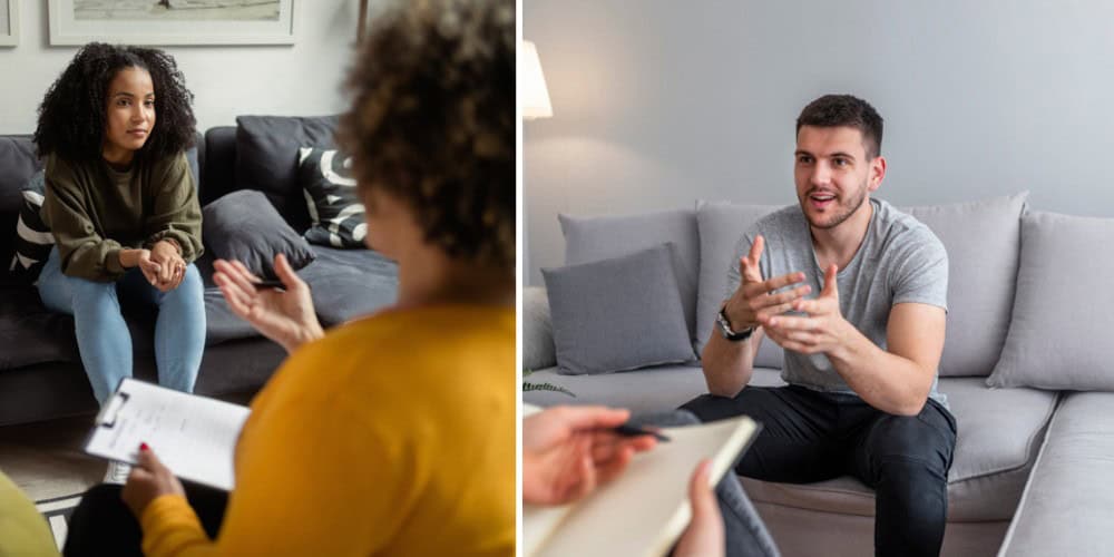 split screen man and woman in therapy