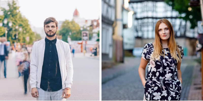 split screen - man woman standing alone
