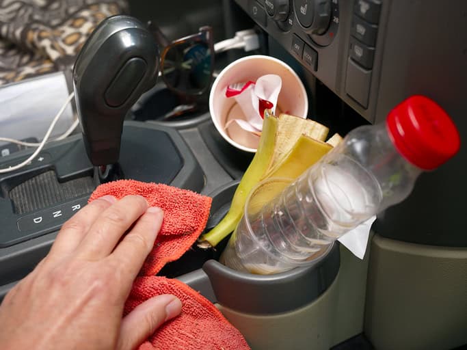 Cleaning car's interior.