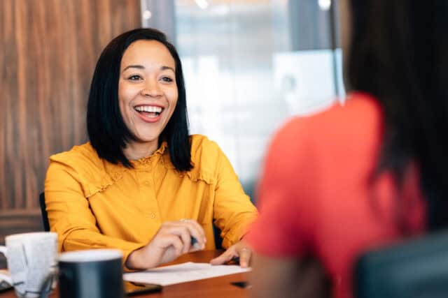 One to one business meeting conversation