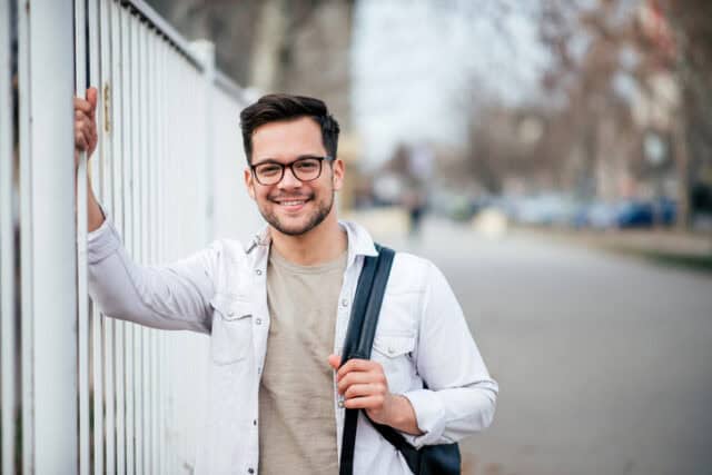 Portrait of a casual student outdoors.