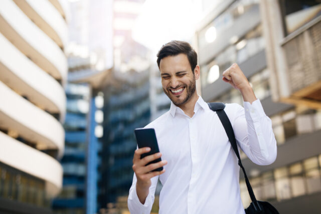 Receiving a good news on the phone