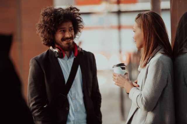two business colleagues talking outside