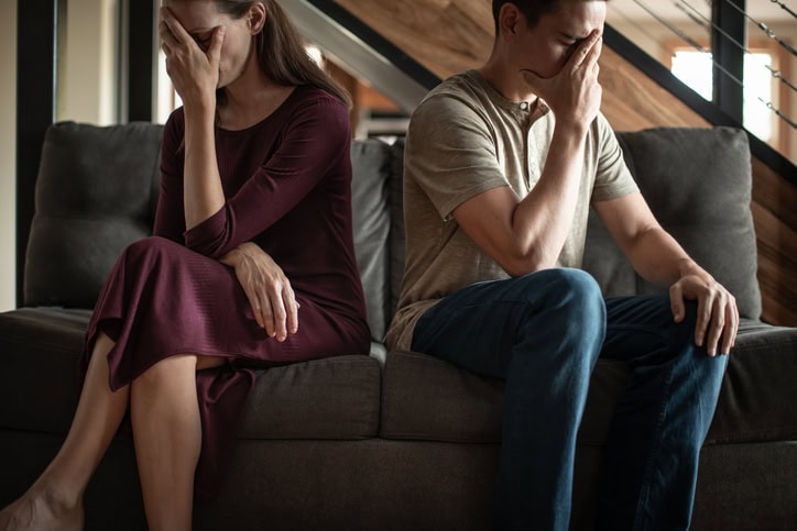 Couple arguing having marriage problems. Domestic family problems, divorce.