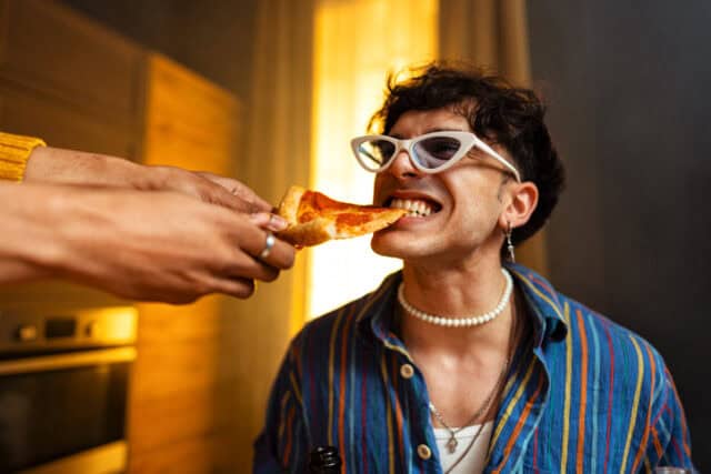 eating pizza