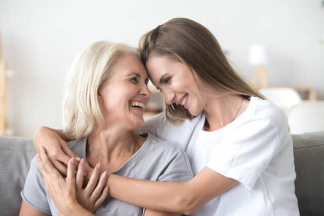 woman talking to her mom