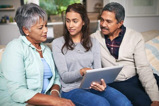 woman with her parents