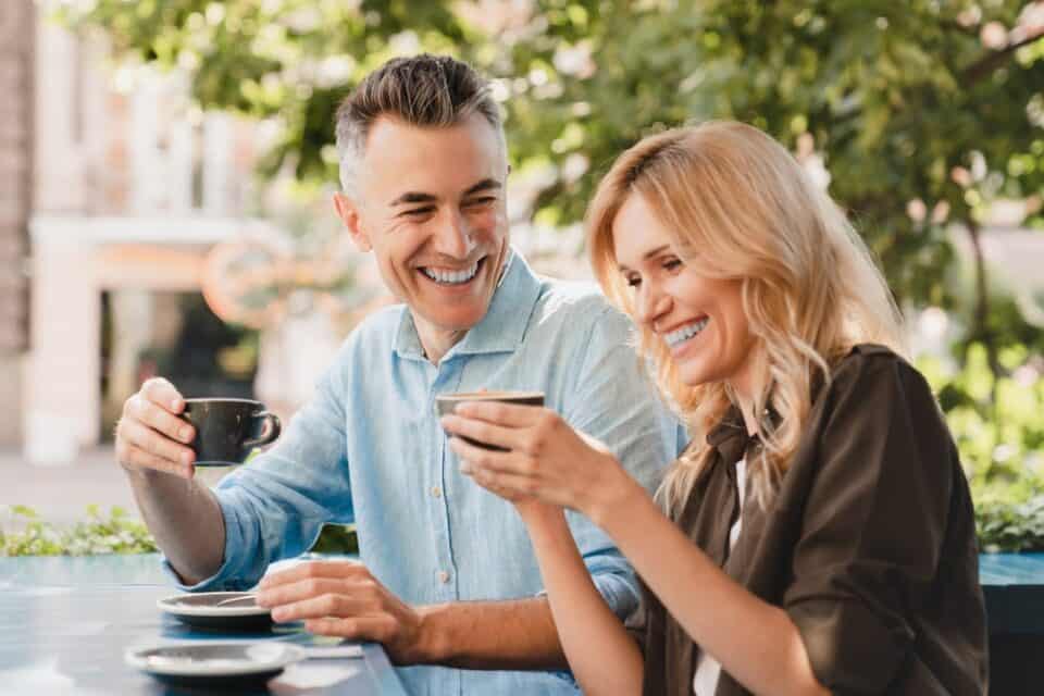 Couple having coffee together.