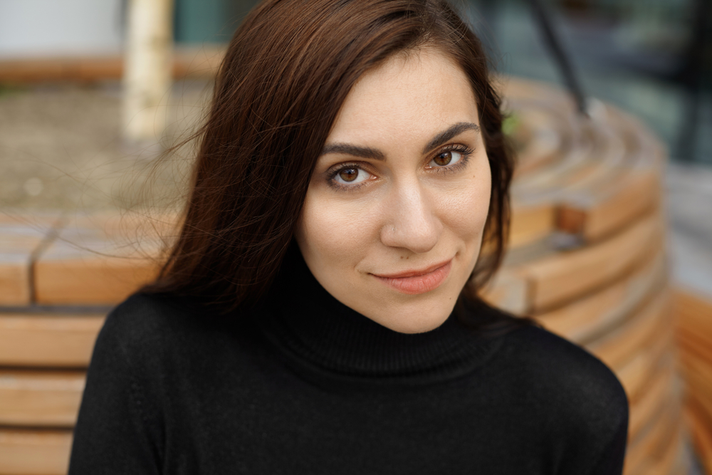 Woman with eye contact.