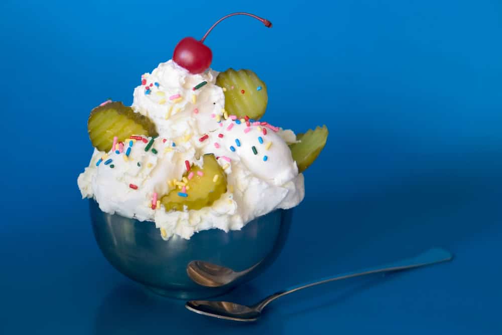 Pickles and ice cream dessert.
