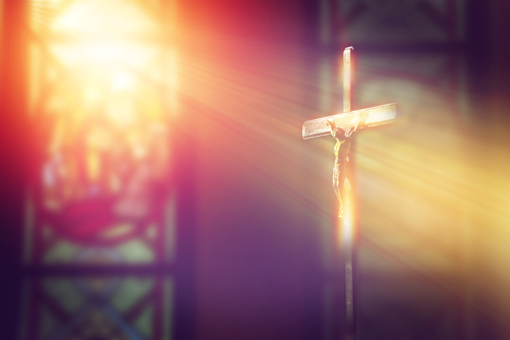 Light streaming through church windows.