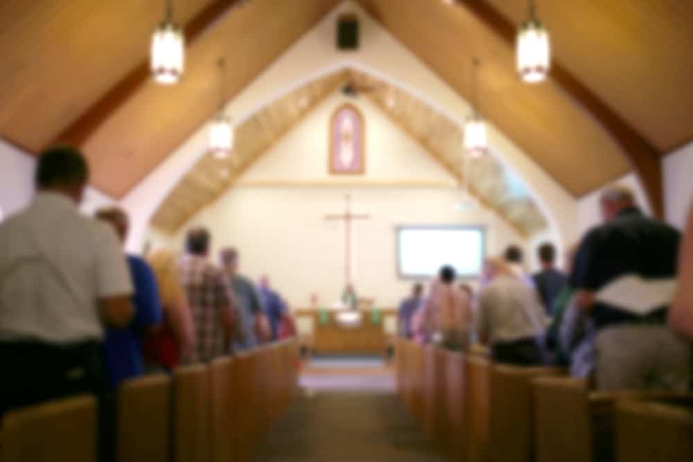 The inside of a church service.