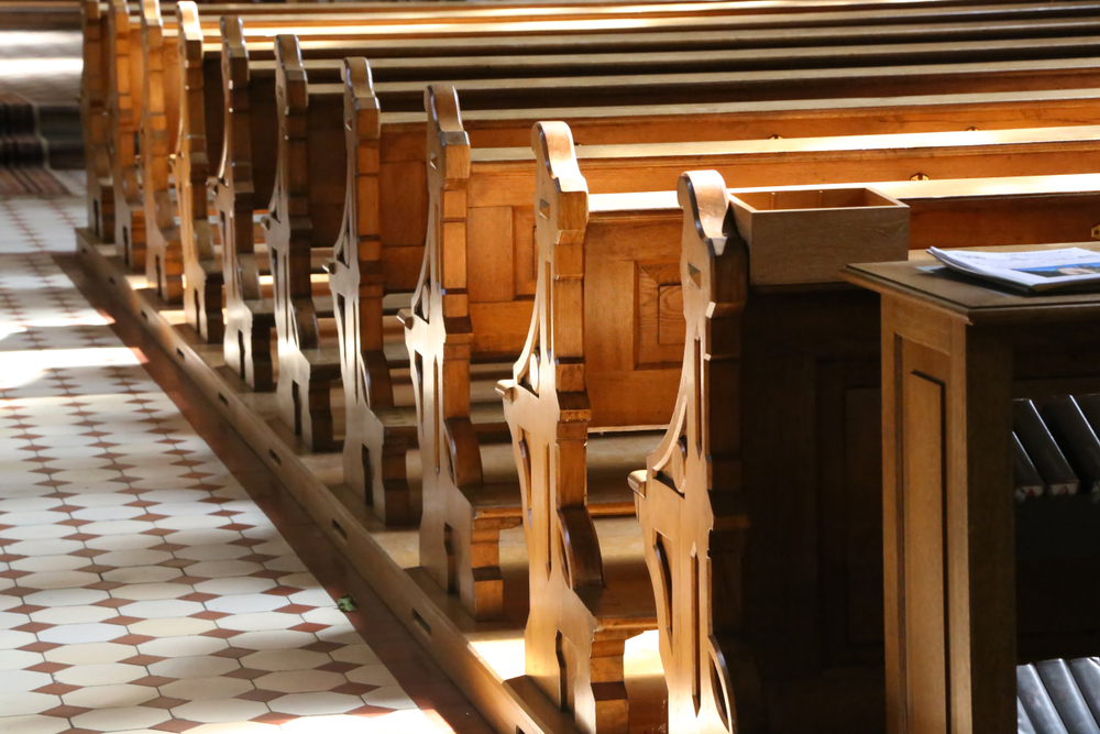 Wooden church pews.