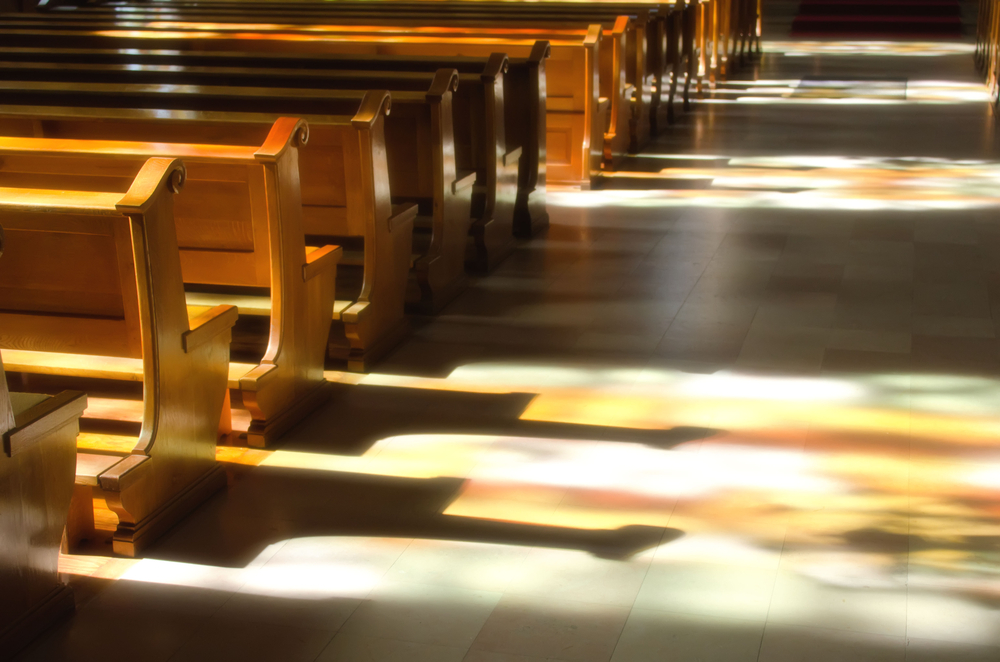 Pews in an old church.