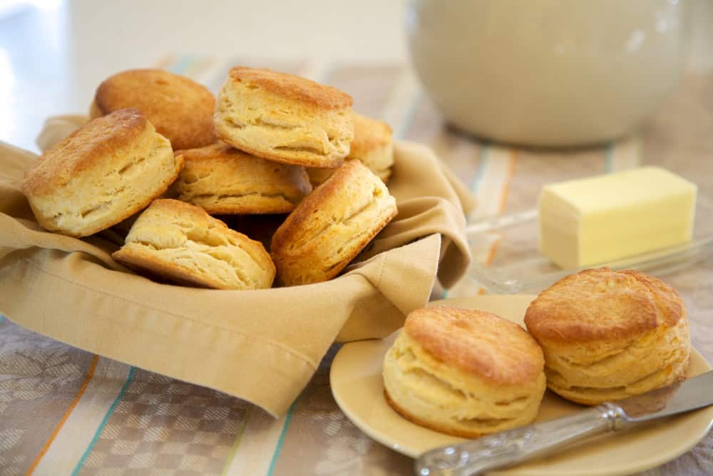 Plate of flaky buttery biscuits.